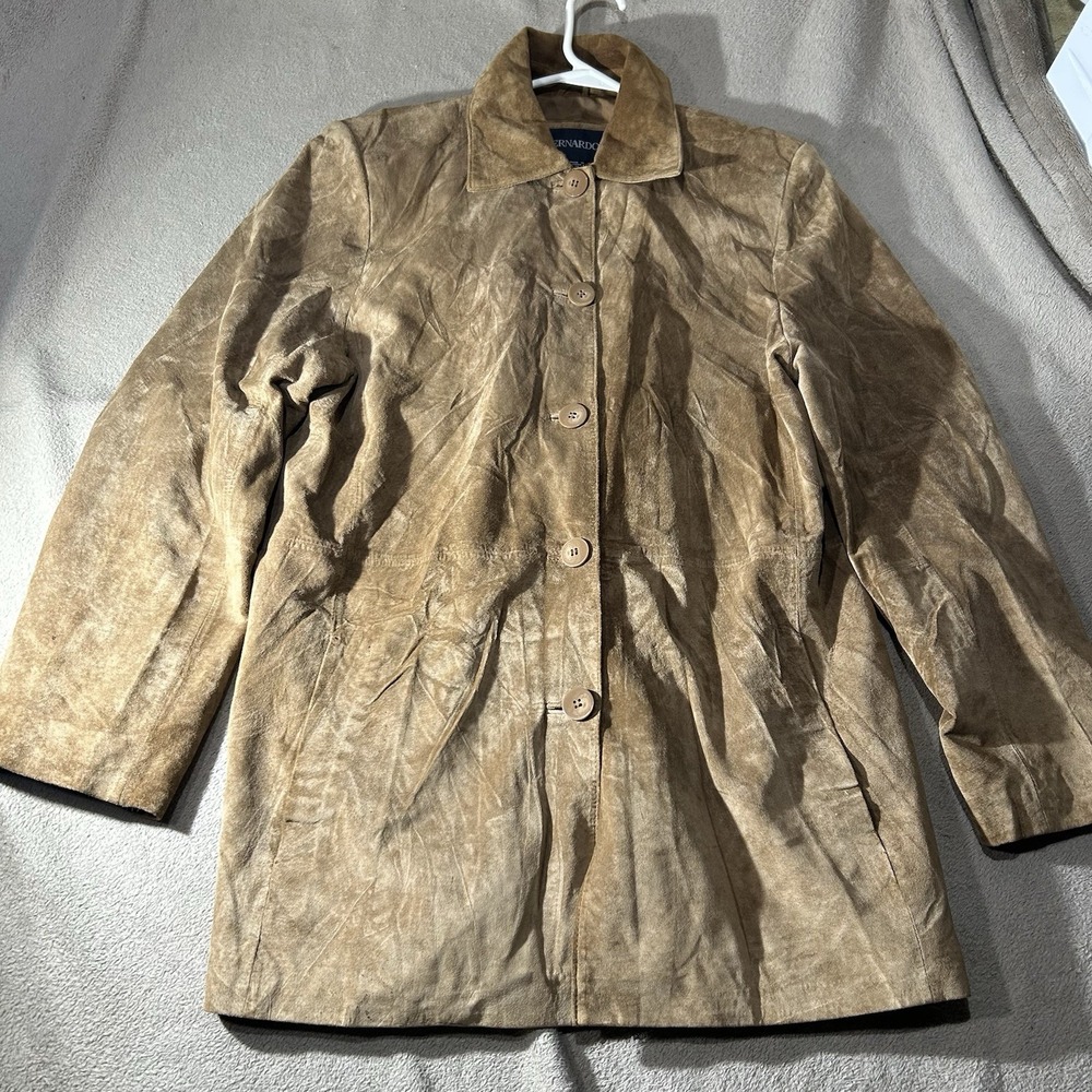 Bernardo Washable Genuine Leather Suede Tan Button-Front Jacket Womens XL